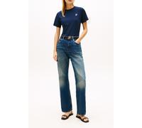 Kurzarmshirt TOMMY HILFIGER "TH SCRIPT REGULAR C-NECK SHORT SLEEVE TEE", Damen, Gr. L (42/44), schwarz night navy, Single Jersey, Obermaterial: 95% Baumwolle, 5% Elasthan, unifarben, gerade normal, Ru