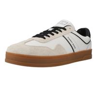 Sneaker TOMMY JEANS "THE GREENWICH LEATHER", Herren, Gr. 45, blau (ecru, dunkelblau), Leder, Lederimitat, kontrastfarbene Details, sportlich, Schuhe, Freizeitschuh, Halbschuh, Schnürschuh mit seitlich