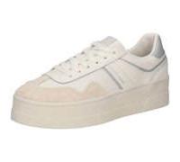 Plateausneaker TOMMY JEANS "THE GREENWICH FLATFORM", Damen, Gr. 36, silber (sanftes weiß, silberfarben), Leder, Lederimitat, kontrastfarbene Details, sportlich, Schuhe, Freizeitschuh, Halbschuh, Schnü