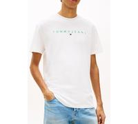 Tommy Jeans Herren Lineares Logo T Shirt Ecru/Bahama Green Weiß S