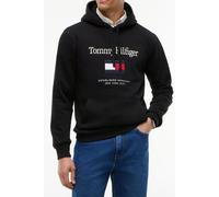 Hoodie TOMMY HILFIGER "TOMMY EMBRO FLAG", Herren, Gr. L, schwarz, Sweatware, Obermaterial: 64% Baumwolle, 36% Polyester, regular fit, Rippbündchen, Sweatshirts Hoodie, normale Passform, Stickerei (313