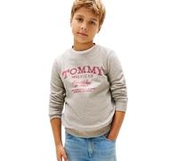 Sweatshirt TOMMY HILFIGER, Jungen, Gr. 10 (140), mid grau heather, Sweatware, Obermaterial: 68% Baumwolle, 32% Polyester, unifarben, regular fit normal, Rundhals, eingesetzt Bündchen, Sweatshirts Swea
