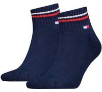 Kurzsocken TOMMY HILFIGER "TH UNI TJ QUARTER 2P ICONIC", Herren, Gr. 39-42, blau (schwarz navy), Baumwollmischung, Socken, Half-Terry-Sohle für zusätzlichen Komfort (73580131-39) schwarz navy
