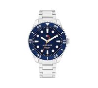 Quarzuhr TOMMY HILFIGER "OCEANIC", edelstahlfarben, blau, Armbanduhren, Herren, Armbanduhr, Herrenuhr, Edelstahlarmband, analog (67931909-0) edelstahlfarben, blau