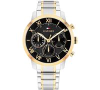 Multifunktionsuhr TOMMY HILFIGER "TH-OXFORD", edelstahlfarben, schwarz, Armbanduhren, Herren, Quarzuhr, Armbanduhr, Herrenuhr, Edelstahlarmband, analog (90135300-0) edelstahlfarben, schwarz