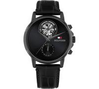 Multifunktionsuhr TOMMY HILFIGER "Stewart", schwarz, Armbanduhren, Herren, Quarzuhr, Armbanduhr, Herrenuhr, Lederarmband, analog (93248808-0) schwarz