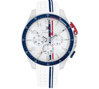 Chronograph TOMMY HILFIGER "BANK", weiß, Armbanduhren, Herren, Quarzuhr, Armbanduhr, Herrenuhr, Silikonarmband, analog, Stoppfunktion (20226958-0) weiß
