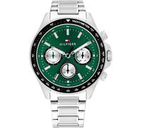 Multifunktionsuhr TOMMY HILFIGER "CLARK", edelstahlfarben, grün, Armbanduhren, Herren, Quarzuhr, Armbanduhr, Herrenuhr, Edelstahlarmband, analog (83896118-0) edelstahlfarben, grün