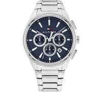 Multifunktionsuhr TOMMY HILFIGER "Sam", silberfarben, blau, Armbanduhren, Herren, Quarzuhr, Armbanduhr, Herrenuhr, Edelstahlarmband, analog, Tag (42215508-0) silberfarben, blau