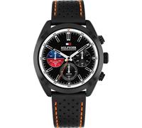Chronograph TOMMY HILFIGER "Hudson", schwarz, rot, Armbanduhren, Herren, Chronograph, Quarzuhr, Armbanduhr, Herrenuhr, Lederarmband, analog, Stoppfunktion (70713421-0) schwarz, rot