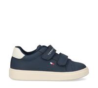Sneaker TOMMY HILFIGER, Mädchen, Gr. 27, blau, beige, Lederimitat, Schuhe Sneaker, Halbschuh, Klettschuh im sportlichen Retro-Design (88589551-27) blau, beige