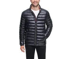 Tommy Hilfiger Wasserabweisende Daunenjacke für Herren, Daunenjacke, Schwarzer Wet-Look, XL