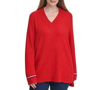 Tommy Hilfiger Weicher Langarm-Pullover mit V-Ausschnitt für Damen, Scharlachrot, 1X