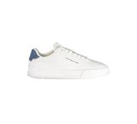 Sneaker TOMMY HILFIGER "TH COURT LTH DETAIL ESS", Herren, Gr. 46, weiß, blau, Leder, Lederimitat, unifarben mit Farbeinsatz, Schuhe Sneaker, Freizeitschuh, Halbschuh, Schnürschuh mit seitlichem Logosc