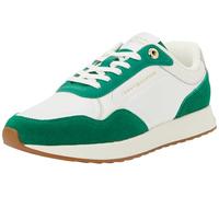 Plateausneaker TOMMY HILFIGER "MIX MATERIAL RUNNER", Damen, Gr. 36, weiß, grün, Leder, Textil, kontrastfarbene Details, Schuhe Plateausneaker, Freizeitschuh, Halbschuh, Schnürschuh mit modischem Kontr