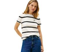 Tommy Hilfiger Women's TH Script REG C-NK SS Tee WW0WW47809 S/S T-Shirt, Beige (Calico/Black STP), M, Beige (Calico/Black STP), M