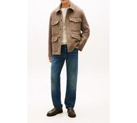 Wolljacke TOMMY HILFIGER "WOOL JACKET", Damen, Gr. M, coastal taupe, Web, Obermaterial: 50% Wolle, 25% Polyacryl, 20% Polyester, 5% sonstige Fasern, unifarben, regular fit normal, Rundhals, eingesetzt