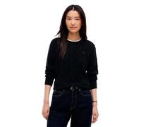 Strickpullover TOMMY HILFIGER "SOFT WOOL CABLE C-NK", Damen, Gr. S (36/38), schwarz, Strick, Obermaterial: 100% Wolle, unifarben, normal, Rundhals, Bündchen, Pullover Strickpullover, mit Zopfmuster, a
