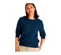 Strickpullover TOMMY HILFIGER "SOFT WOOL CABLE C-NK", Damen, Gr. L (40), blau (schwarz night navy), Strick, Obermaterial: 100% Wolle, unifarben, normal, Rundhals, Bündchen, Pullover, mit Zopfmuster, a