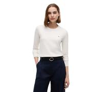 Rundhalspullover TOMMY HILFIGER "CO JERSEY STITCH LS C-NK SWT", Damen, Gr. L (40), weiß (ivory petal), Strick, Obermaterial: 67% Baumwolle, 33% Polyamid, unifarben, normal hüftlang, Rundhals, Bündchen
