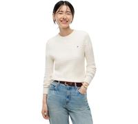Rundhalspullover TOMMY HILFIGER "CO CABLE C-NK LS SWEATER", Damen, Gr. XL (46), ivory petal, Strick, Obermaterial: 100% Baumwolle, unifarben, regular fit normal, Rundhals, Rippstrickbündchen, Pullover