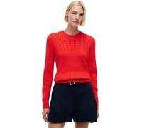 Rundhalspullover TOMMY HILFIGER "CO CABLE C-NK LS SWEATER", Damen, Gr. M (40), fire rot, Strick, Obermaterial: 100% Baumwolle, unifarben, regular fit normal, Rundhals, Rippstrickbündchen, Pullover Run