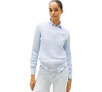 Tommy Hilfiger Damen Strickpullover Zopfmuster Regular Fit Baumwolle Stoned Blue XL