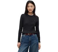 Rundhalspullover TOMMY HILFIGER "CO CABLE C-NK LS SWEATER", Damen, Gr. XS (34), dunkelgrau heather, Strick, Obermaterial: 100% Baumwolle, meliert, regular fit normal, Rundhals, Rippstrickbündchen, Pul