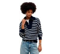 Troyer TOMMY HILFIGER "SOFT WOOL CABLE 1/2 ZIP LS SWT", Damen, Gr. M (40), blau (stripe ivory petal, dunkelblau), Strick, Obermaterial: 100% Wolle, gestreift, normal, Rundhals, Pullover Troyer, aus re