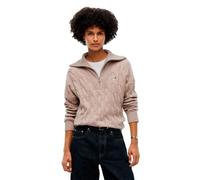 Troyer TOMMY HILFIGER "SOFT WOOL CABLE 1/2 ZIP LS SWT", Damen, Gr. L (42/44), beige (light camel heather), Strick, Obermaterial: 100% Wolle, meliert, normal, Rundhals, Pullover Troyer, aus reiner Woll