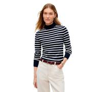 Strickpullover TOMMY HILFIGER "COTTON JERSEY SLIM MK-NK SWT", Damen, Gr. S (36/38), blau (stripe dunkelblau, ecru), Strick, Obermaterial: 67% Baumwolle, 33% Nylon, gestreift, slim fit normal, Pullover