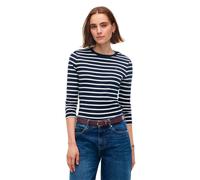 Langarmshirt TOMMY HILFIGER "CODY SLIM C-NK L/S T-SHIRT", Damen, Gr. M (40), blau (stripe dunkelblau, ecru), Single Jersey, Obermaterial: 100% Baumwolle, gestreift, slim fit normal, Rundhals, Shirts L