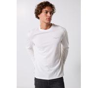 Langarmshirt TOMMY JEANS "TJM SLIM CHEST LINEAR LS TEE EXT", Herren, Gr. M, beige (ecru), Single Jersey, Obermaterial: 100% Baumwolle, unifarben, casual, regular fit normal, Rundhals, Langarm eingeset