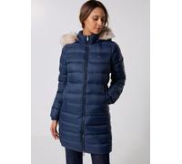 Tommy Jeans Damen Daunenmantel Essential Hooded Down Coat mit Kunstpelz, Blau (Dark Night Navy), XS