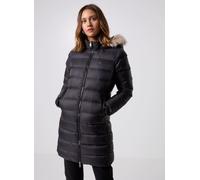 Tommy Jeans Damen Daunenmantel Essential Hooded Down Coat mit Kunstpelz, Schwarz (Black), L