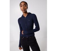Strickjacke TOMMY JEANS "TJW ESSENTIAL ZIPPER HOOD CARDI", Damen, Gr. M (38), blau (schwarz night navy), Strick, Obermaterial: 65% Baumwolle, 35% Polyamid, unifarben, regular fit taillenlang, Rundhals