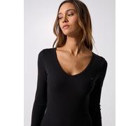 Tommy Jeans Damen Langarmshirt Slim Fit Essential V-Neck V-Ausschnitt, Schwarz (Black), XS