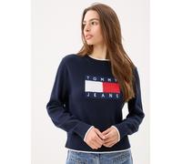 Strickpullover TOMMY JEANS "TJW TIPPING FLAG SWEATER EXT", Damen, Gr. XS (34), schwarz night navy, Strick, Obermaterial: 100% Baumwolle, unifarben, relaxed fit hüftbedeckend, Rundhals, Rippstrickbündc