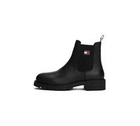 Chelseaboots TOMMY JEANS "TJW CHELSEA LEATHER BOOT", Damen, Gr. 38, schwarz, Leder, modisch, Schuhe, Blockabsatz, Schlupfboots, Stiefelette mit typischer Logoflagge (51495300-38) schwarz