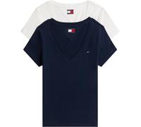 Tommy Jeans Damen 2er Pack T-Shirts Kurzarm mit V-Ausschnitt, Mehrfarbig (Ecru/Dark Night Navy), S