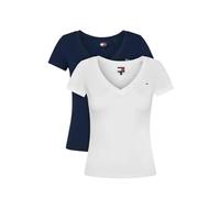 Tommy Jeans Damen 2er Pack T-Shirts Kurzarm mit V-Ausschnitt, Mehrfarbig (Ecru/Dark Night Navy), XXS