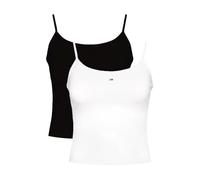 Tanktop TOMMY JEANS "TJW 2PACK ESSENTIAL STRAP TOP", Damen, Gr. S (36), ecru, schwarz, Jersey, Obermaterial: 95% Baumwolle, 5% Elasthan, unifarben, figurbetont kurz, eckiger Ausschnitt, Tops, mit Logo