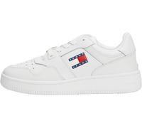 Plateausneaker TOMMY JEANS "TJW RETRO BASKET", Damen, Gr. 41, weiß, Leder, Lederimitat, unifarben, sportlich, Schuhe, Freizeitschuh, Halbschuh, Schnürer mit seitlicher Logoflagge (89896966-41) weiß