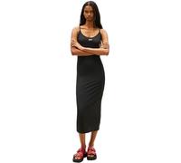 Tommy Jeans Damen Bodycon Kleid Script Midi mit Spaghetti-Trägern, Schwarz (Black), L