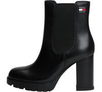 Chelseaboots TOMMY JEANS "TJW CHELSEA HIGH HEEL BOOTS", Damen, Gr. 42, schwarz, Leder, unifarben, Basic, Schuhe Chelseaboots, Ankle Boots, Plateaustiefeletten mit Stretcheinsatz und Logoflagge (501489