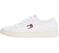 Plateausneaker TOMMY JEANS "TJW LIGHTWEIGHT COURT SNEAKER", Damen, Gr. 40, weiß, Leder, unifarben mit Farbeinsatz, sportlich, Schuhe, Freizeitschuh, Halbschuh, Schnürschuh mit plakativer Logoflag (724