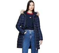 Tommy Jeans Damen Daunenmantel Essential Hooded Down Coat mit Kunstpelz, Blau (Dark Night Navy), XS