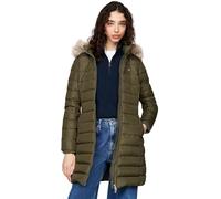 Tommy Jeans Damen Daunenmantel Essential Hooded Down Coat mit Kunstpelz, Grün (Fatigue Green), XXS