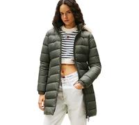 Tommy Jeans Damen Daunenmantel Essential Hooded Down Coat mit Kunstpelz, Grün (Pewter Green), XS