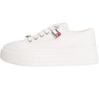 Plateausneaker TOMMY JEANS "TJW FLATFORM SNEAKER CHARMS", Herren, Gr. 38, ecru, Baumwolle, unifarben, Schuhe Plateausneaker, Halbschuh, Schnürer, Freizeischuh mit kleiner TJ-Flagge als Anhänger (88641